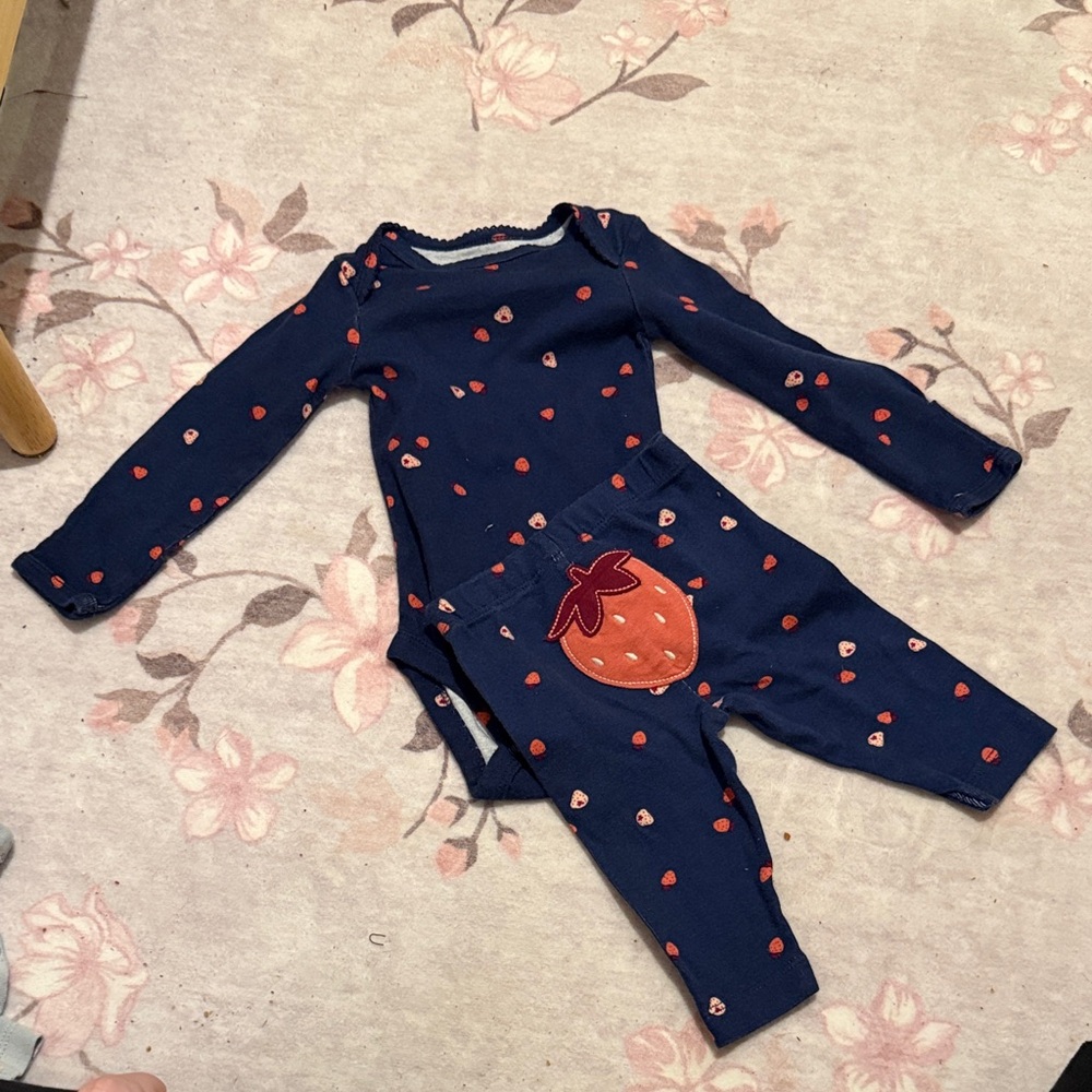 Carters Navy Blue Strawberry Print Kids matching set